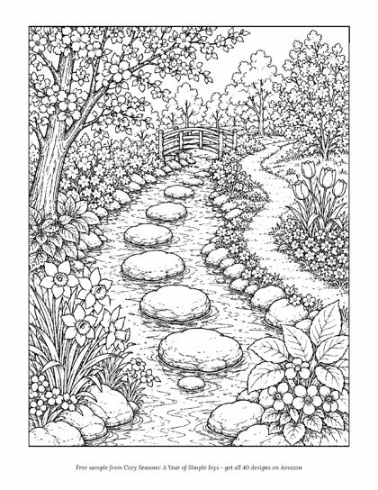 Free cozy seasons coloring printable page