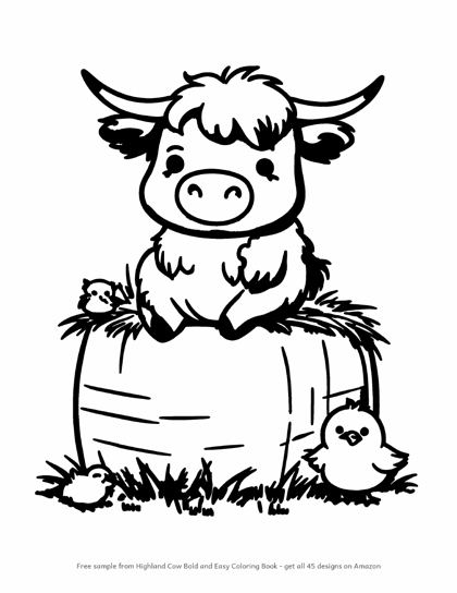 Free highland cow coloring printable page